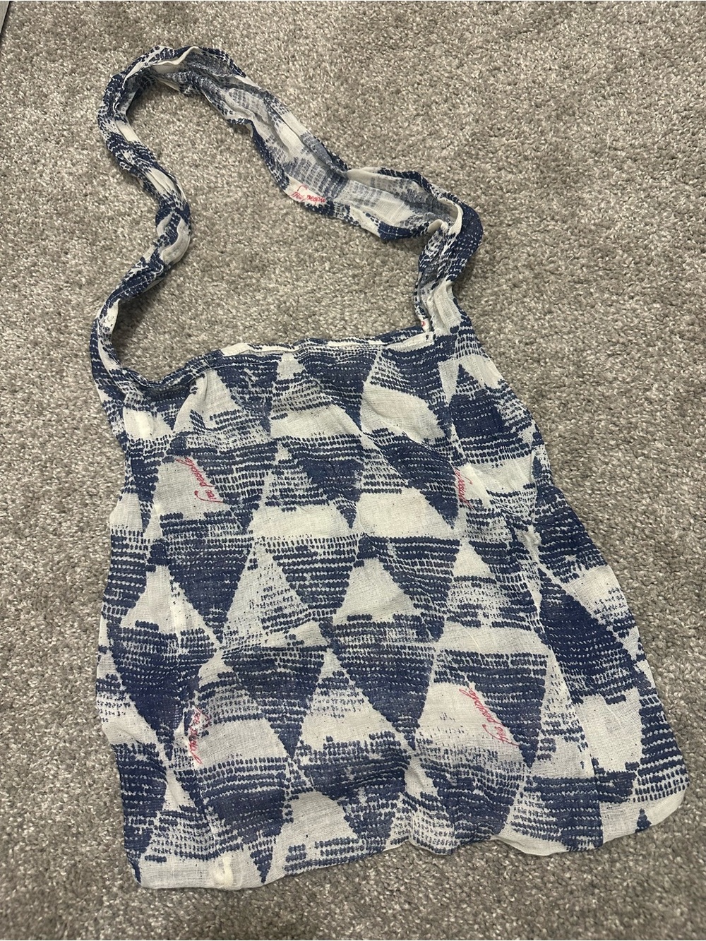 Free People Blue and White Geometric Canvas Tote